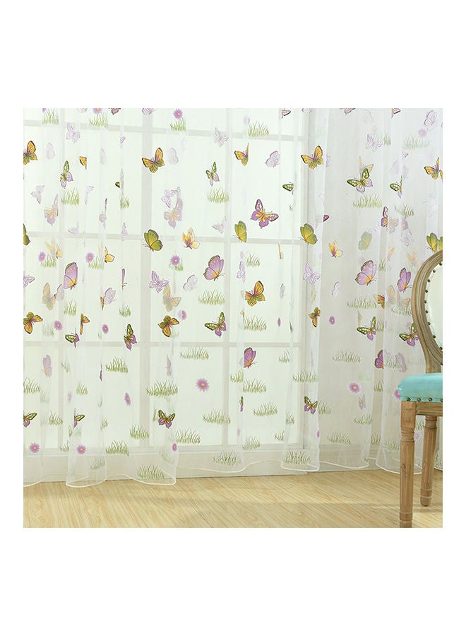 NIBEMINENT Idyllic Grass And Butterfly Printed Curtain Multicolour 100 x 200cm - Image 4