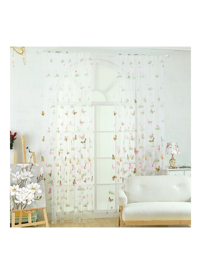 NIBEMINENT Idyllic Grass And Butterfly Printed Curtain Multicolour 100 x 200cm - Image 3
