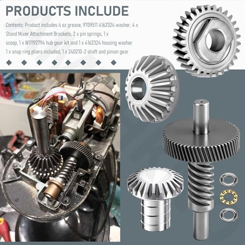AMTHKNO Worm Gear Kit for KitchenAid/Whirl-pool 5QT & 6QT Stand Mixer, Replaces 9706529 9709511 9703337 9709231, Contain 4 Oz Food Grade Grease, Mixer Attachment Holders, Pasta Attachment Shear Shaft Coupler - Image 3