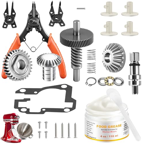 AMTHKNO Worm Gear Kit for KitchenAid/Whirl-pool 5QT & 6QT Stand Mixer, Replaces 9706529 9709511 9703337 9709231, Contain 4 Oz Food Grade Grease, Mixer Attachment Holders, Pasta Attachment Shear Shaft Coupler - Image 1