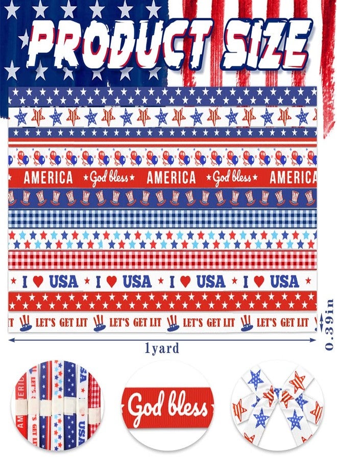 Threetols 12 Yards Memorial Day Patriotic Ribbons, 3/8" Patriotic Star USA Grosgrain Ribbons Red White Blue Buffalo Plaid Ribbons for 4th of July America Flag Decoration Wrapping Craft Ribbon - Image 2