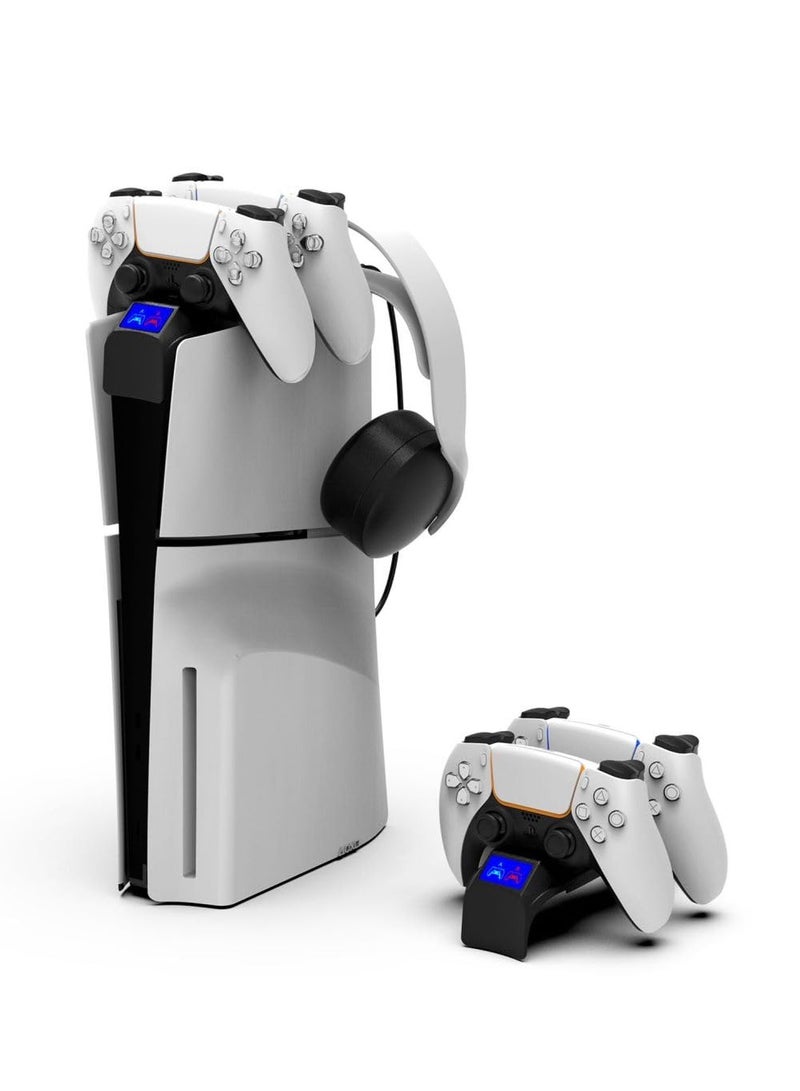 Controller Charging Dock Station for PS5 & PS5Slim Controller Fast Dual Controller Charger with LED Indicator Storage Stand Applicable with PS5Slim Console - Image 1