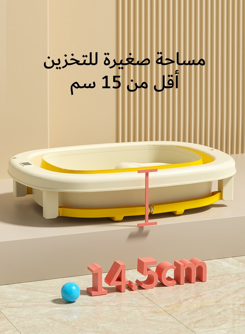 رينوفو حوض استحمام متنقل للأطفال مع ميزان حرارة ومقعد مقاس 60.5X44.5X33 سم حوض استحمام قابل للطي لون أصفر - Image 3