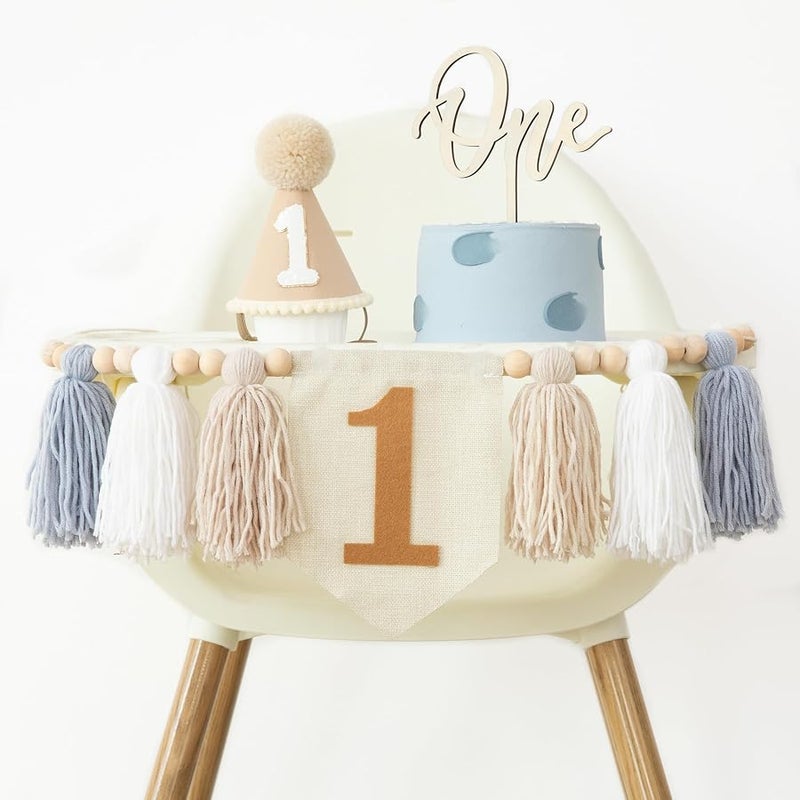DCJHFJ 1st Birthday Highchair Banner Decorations For First Boys Khaki Cone Hat With One Cake Topper Photo Backdrop - Image 4