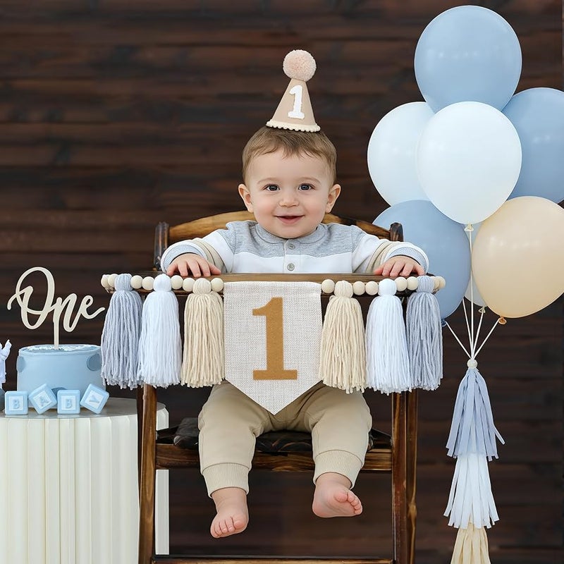 DCJHFJ 1st Birthday Highchair Banner Decorations For First Boys Khaki Cone Hat With One Cake Topper Photo Backdrop - Image 3