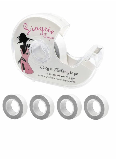 Double Sided Clothing Tape, Clear Fabric Strong Lingerie Tape Body and Fashion Boob for Clothes Dress Bra, (1+4 Set)