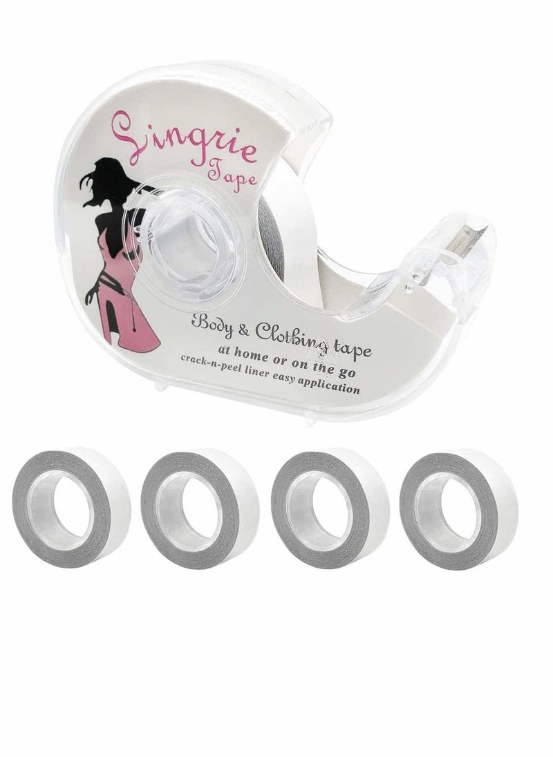 Double Sided Clothing Tape, Clear Fabric Strong Lingerie Tape Body and Fashion Boob for Clothes Dress Bra, (1+4 Set)