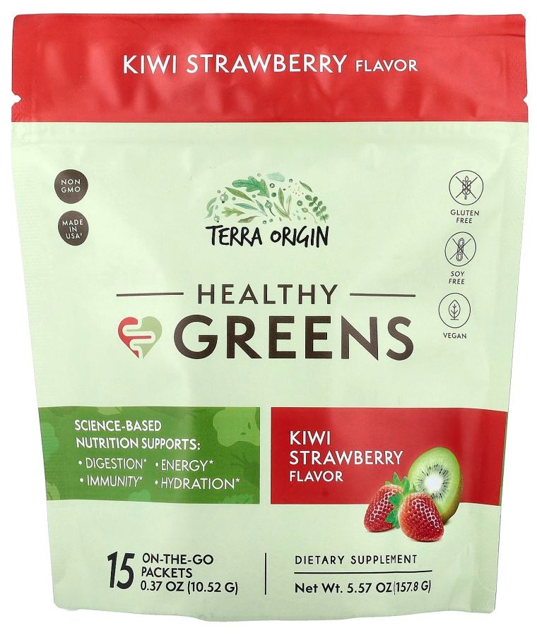 Terra Origin Healthy Greens Kiwi Strawberry 15 On-The-Go Packets 0.37 oz (10.52 g) Each