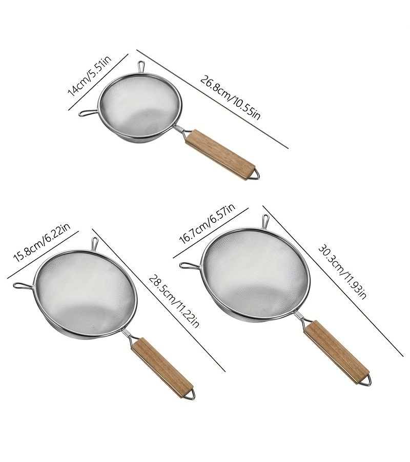 1 3pcs Set Of Stainless Steel Slotted Spoons With Double Ear Wooden Handle Multifunctional Cooking Kitchen Tool For Ramadan New Year And Easter Gifts - Image 4