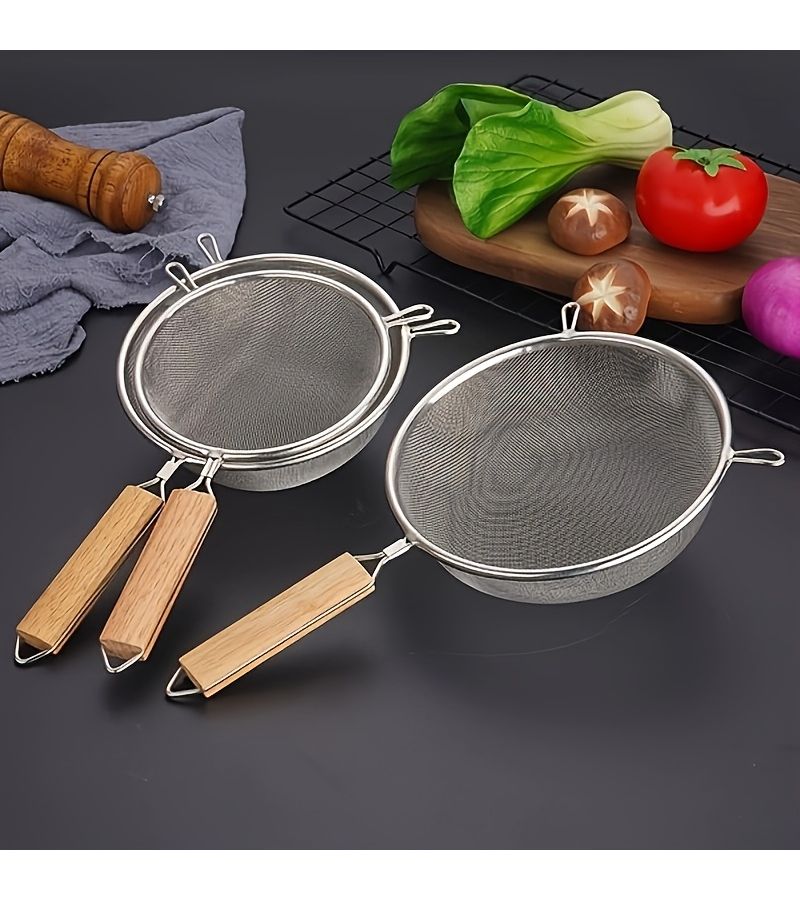 1 3pcs Set Of Stainless Steel Slotted Spoons With Double Ear Wooden Handle Multifunctional Cooking Kitchen Tool For Ramadan New Year And Easter Gifts - Image 1