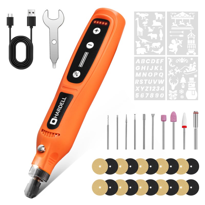 HARDELL Mini Cordless Rotary Tool 4V 5Speed Rotary Tool Kit with 30 AccessoriesTypeC Charging DIY Craft Tool for Engraving Sanding Polishing Drilling GrindingBlack Orange - Image 2