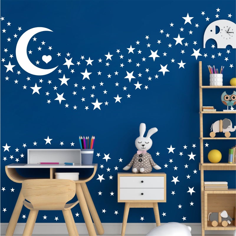 Easma Star Wall Decals (191stars+1moon+1heart) 3 Size White Stars and Moon Decals Removable Peel and Stick Stickers Fits Kids Room Decor - Image 4