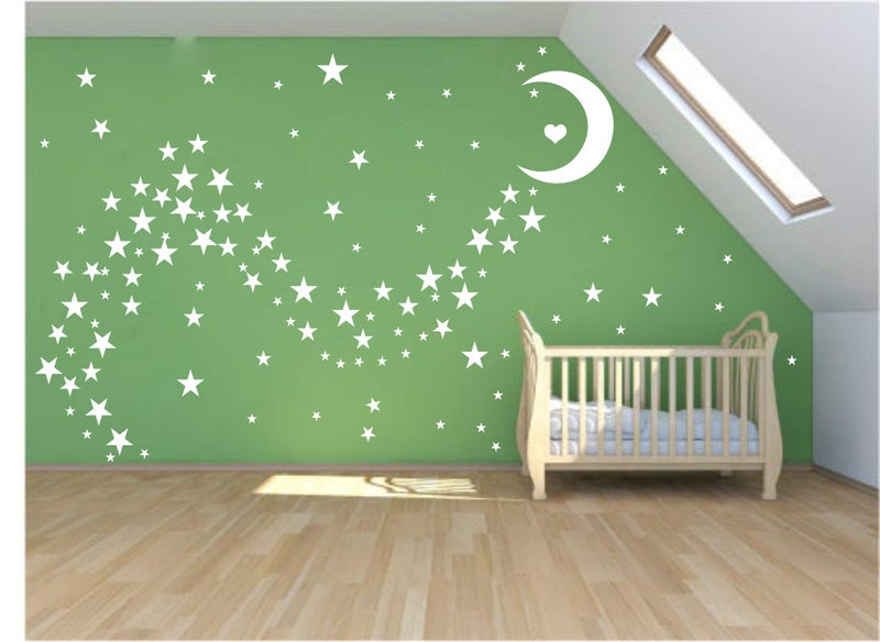 Easma Star Wall Decals (191stars+1moon+1heart) 3 Size White Stars and Moon Decals Removable Peel and Stick Stickers Fits Kids Room Decor - Image 5