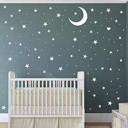 Easma Star Wall Decals (191stars+1moon+1heart) 3 Size White Stars and Moon Decals Removable Peel and Stick Stickers Fits Kids Room Decor - Image 1