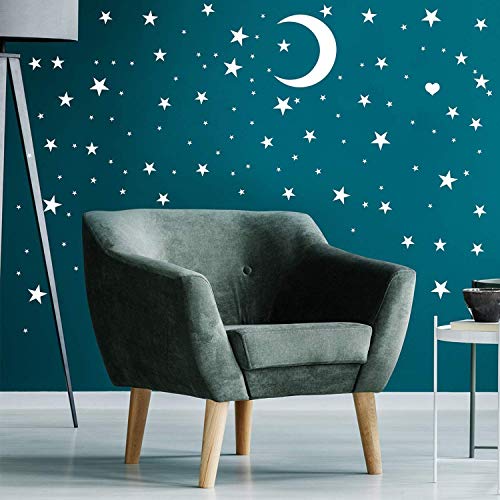 Easma Star Wall Decals (191stars+1moon+1heart) 3 Size White Stars and Moon Decals Removable Peel and Stick Stickers Fits Kids Room Decor - Image 3