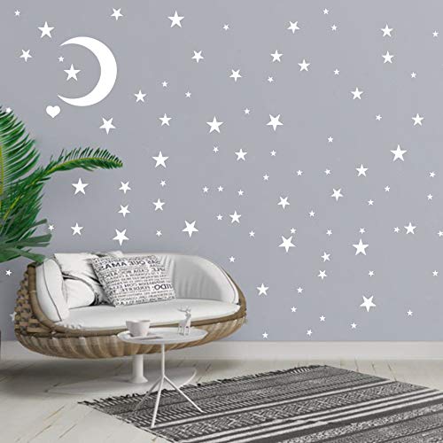 Easma Star Wall Decals (191stars+1moon+1heart) 3 Size White Stars and Moon Decals Removable Peel and Stick Stickers Fits Kids Room Decor - Image 2