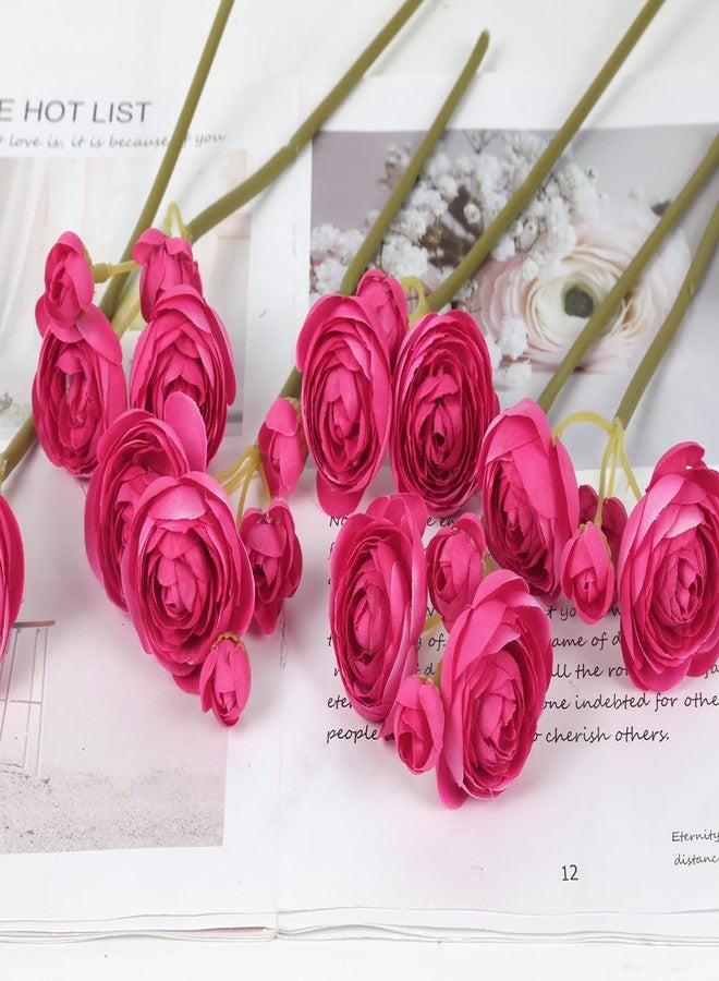 IPOPU Hot Pink Artificial Ranunculus Silk Flowers 12PCS Faux Ranunculus Mini Fake Flowers for DIY Wedding Bouquet Bridal Shower Decorations Floral Filler Flowers Centerpieces - Image 5