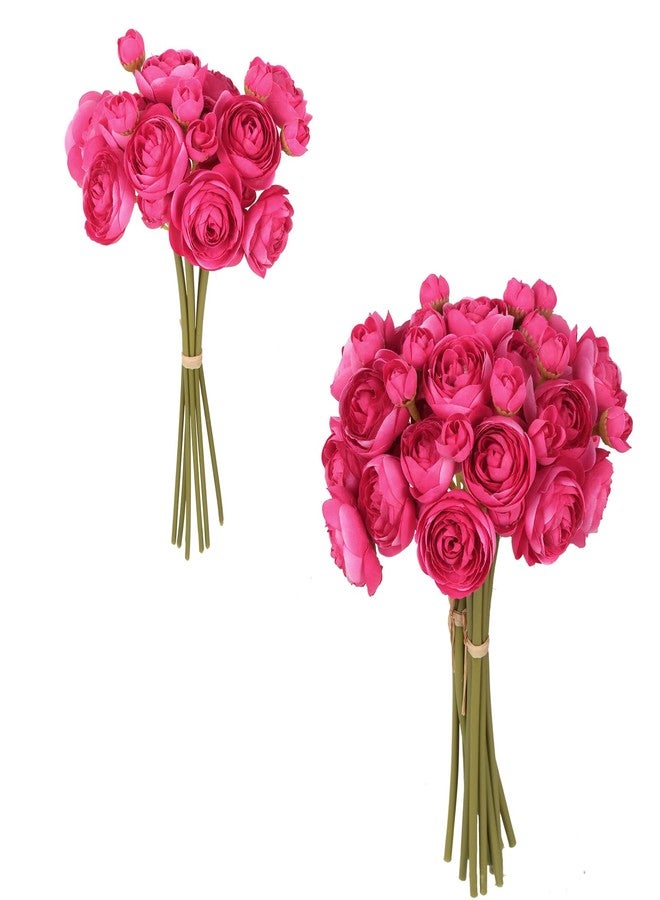 IPOPU Hot Pink Artificial Ranunculus Silk Flowers 12PCS Faux Ranunculus Mini Fake Flowers for DIY Wedding Bouquet Bridal Shower Decorations Floral Filler Flowers Centerpieces - Image 1