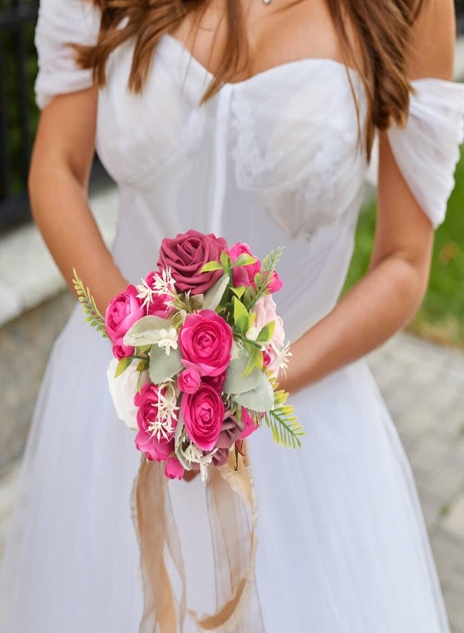 IPOPU Hot Pink Artificial Ranunculus Silk Flowers 12PCS Faux Ranunculus Mini Fake Flowers for DIY Wedding Bouquet Bridal Shower Decorations Floral Filler Flowers Centerpieces - Image 4