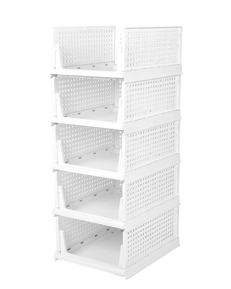 Leaffybezz Plastic Multipurpose Cloth Organizer For Wardrobe Storage RackCupboard For ClothesStorage Box For ClothesWardrobe Drawer Organizer 5 Layer - Image 1