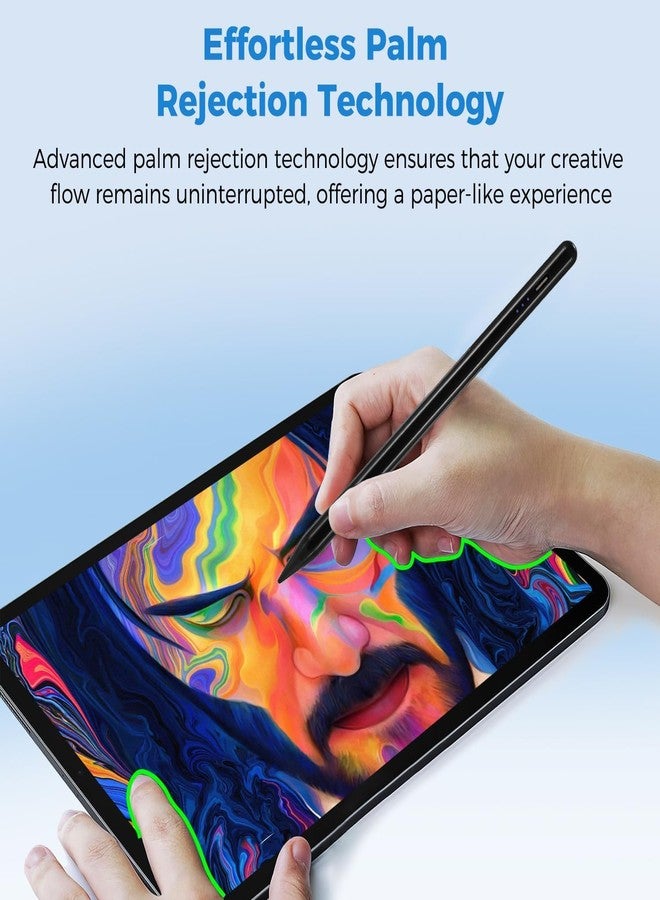 قلم لمس لأجهزة iPad (2025-2018)، قلم لمس حساس للإمالة، مقاوم لراحة اليد، شحن سريع، قلم iPad متوافق مع iPad 11th A16/10/9/8/7/6th و iPad Pro 13/12.9/11 (M4) و iPad Air 13/11 (M3/M2) و iPad Mini A17 Pro/6/5 (أسود) - Image 5