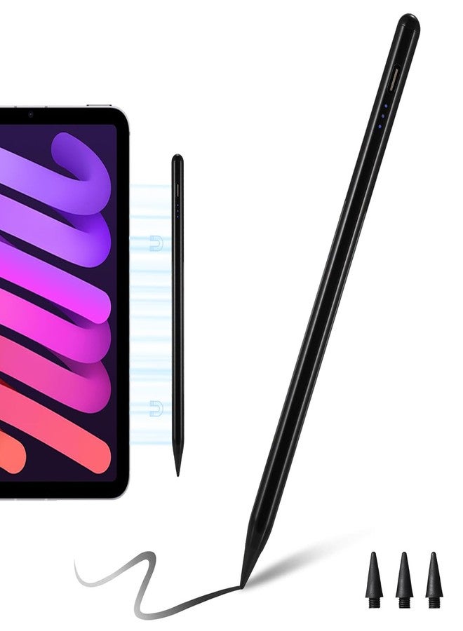 قلم لمس لأجهزة iPad (2025-2018)، قلم لمس حساس للإمالة، مقاوم لراحة اليد، شحن سريع، قلم iPad متوافق مع iPad 11th A16/10/9/8/7/6th و iPad Pro 13/12.9/11 (M4) و iPad Air 13/11 (M3/M2) و iPad Mini A17 Pro/6/5 (أسود) - Image 1