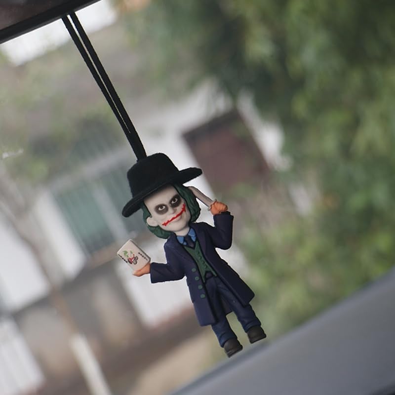 YOURKARTS.COM YOURKARTS Comic Villain Upside Down Hanging Car Ornament Unique Dashboard Toy Quirky Interior Car Decoration Gift Idea for Fans Collectible PVC Figure for Mirror (Hanging Joker with Knife) - Image 3