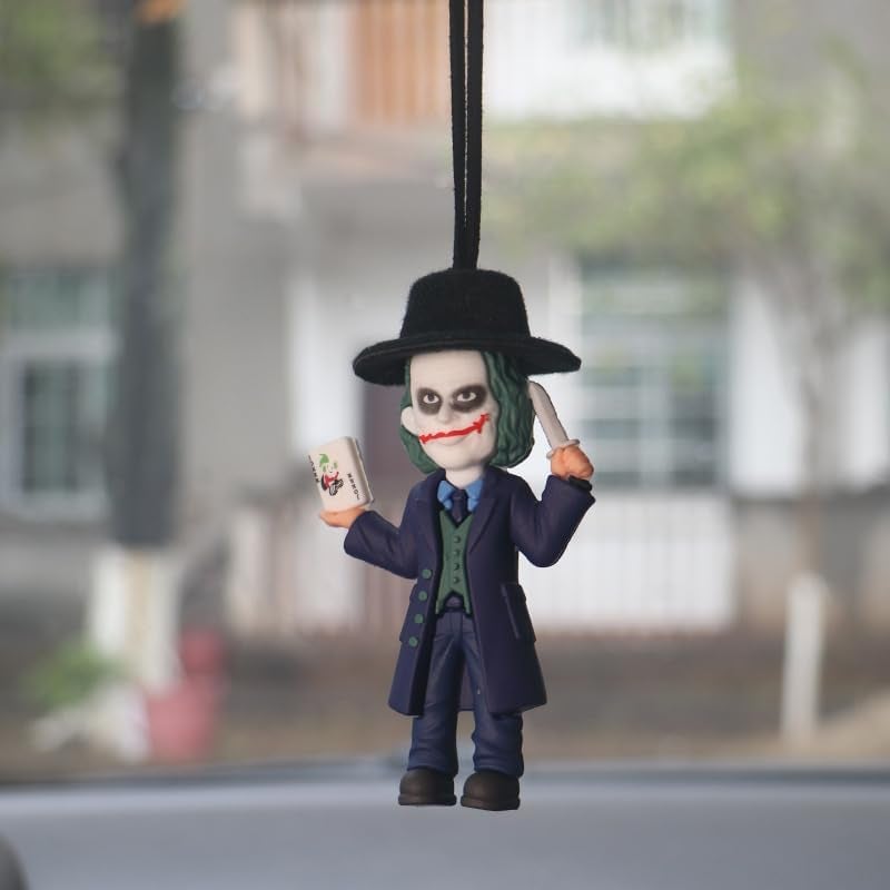 YOURKARTS.COM YOURKARTS Comic Villain Upside Down Hanging Car Ornament Unique Dashboard Toy Quirky Interior Car Decoration Gift Idea for Fans Collectible PVC Figure for Mirror (Hanging Joker with Knife) - Image 4