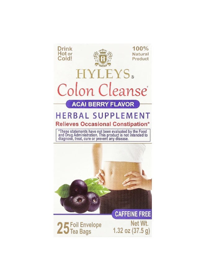Hyleys Tea, Colon Cleanse, Caffeine Free, Acai Berry, 25 Foil Envelop Tea Bags, 0.05 oz (1.5 g) Each (Packaging may vary) - Image 1