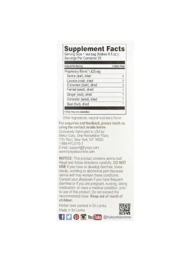 Hyleys Tea, Colon Cleanse, Caffeine Free, Acai Berry, 25 Foil Envelop Tea Bags, 0.05 oz (1.5 g) Each (Packaging may vary) - Image 2