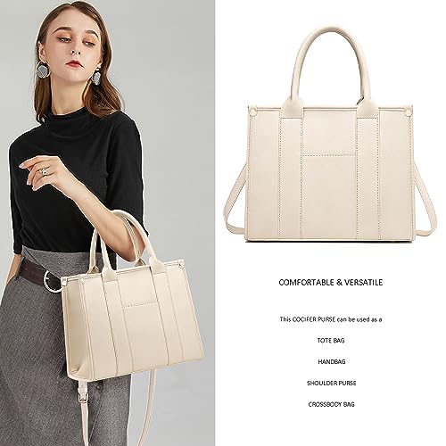 COCIFER The Tote Bag Crossbody Purses for Women Shoulder Bag Handbags PU Leather Top Handle Bags with zipper (Beige) - Image 2