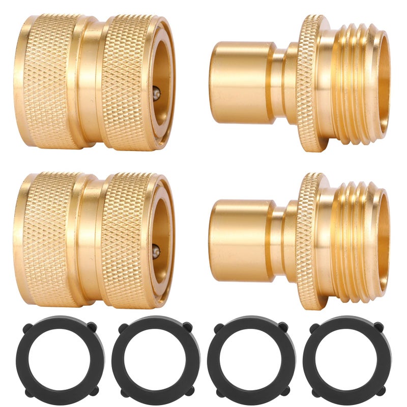 Sanpaint 3/4 Inch Brass Garden Hose Fitting Quick Connector Male and Female Set, 2 Set - Image 1