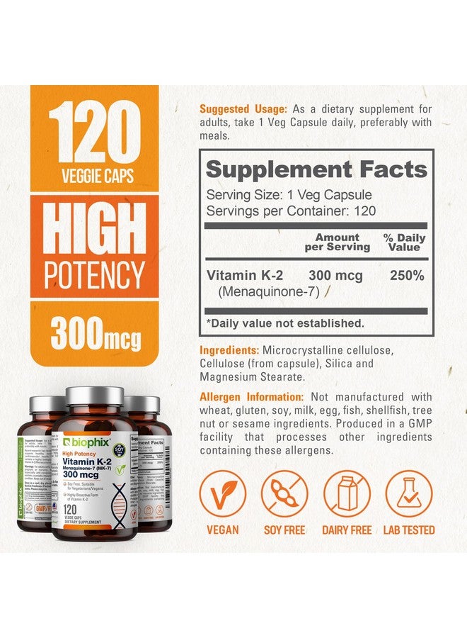 biophix بيوفكس فيتامين K2 MK-7 300 ميكروغرام، 120 كبسولة نباتية - مكمل عالي الفعالية لقوة العظام وصحة المناعة - Image 4
