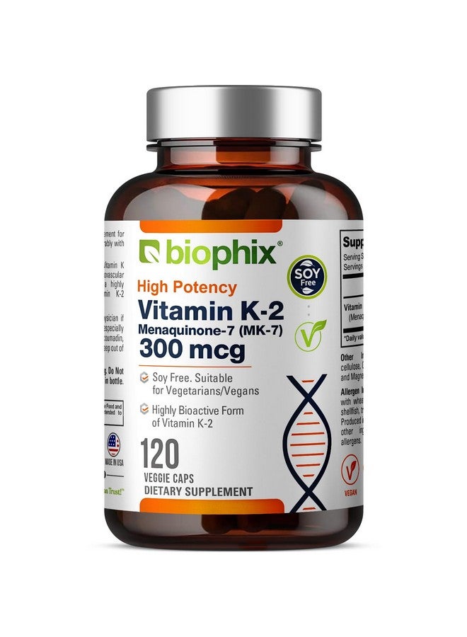 biophix بيوفكس فيتامين K2 MK-7 300 ميكروغرام، 120 كبسولة نباتية - مكمل عالي الفعالية لقوة العظام وصحة المناعة - Image 1