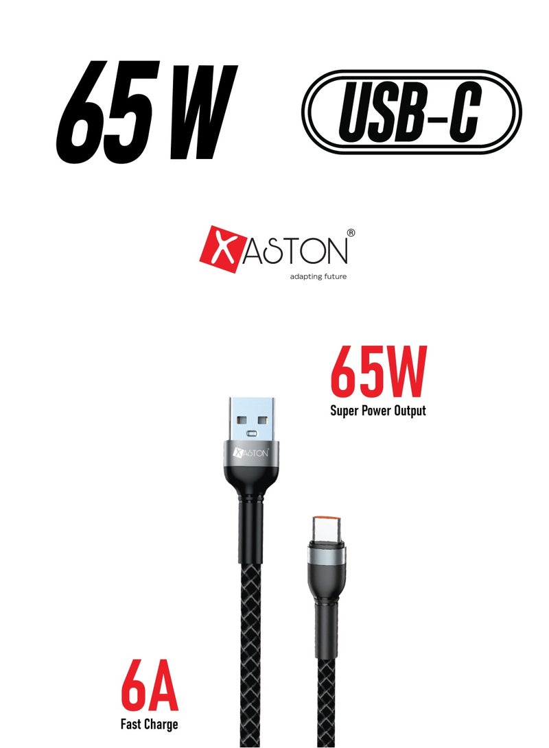 Xaston NCC13 Type-C Data Cable 1m | 6A Fast Charging | 65W Super Power Output | Braided Alloy Shell