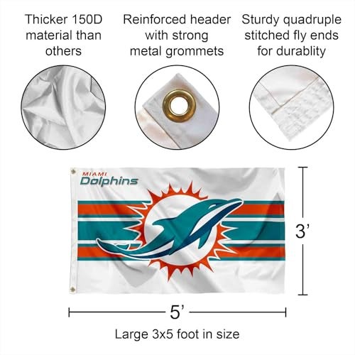 WinCraft Miami Dolphins White Flag Outdoor Indoor 3x5 Foot Banner - Image 3