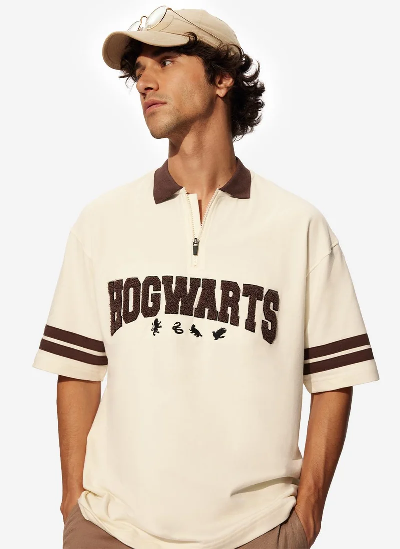 The Souled Store The Souled Store Men Harry Potter White Printed Oversized Polos