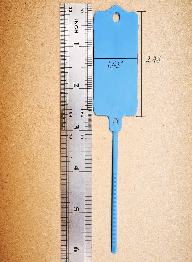XF-Vel 100pcs Reusable Blank Plastic Tags Ties Key Tags 1.45"*2.48" Serrated Tension Sealing Strap with Large Label Plastic Tie Mark Label Waterproof Hang Sign Write on Tag (Blue, 100pcs) - Image 3