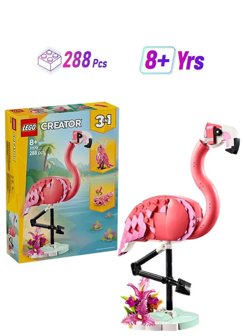 ليغو Creator 3in1 Wild Animals: Pink Flamingo Toy - Transforms into a Cockatoo Parrot Figure or Axolotl - Creative Building Set for Kids, 8+ Year Old Boys & Girls - Birthday Gift - 31170 (288 pieces)
