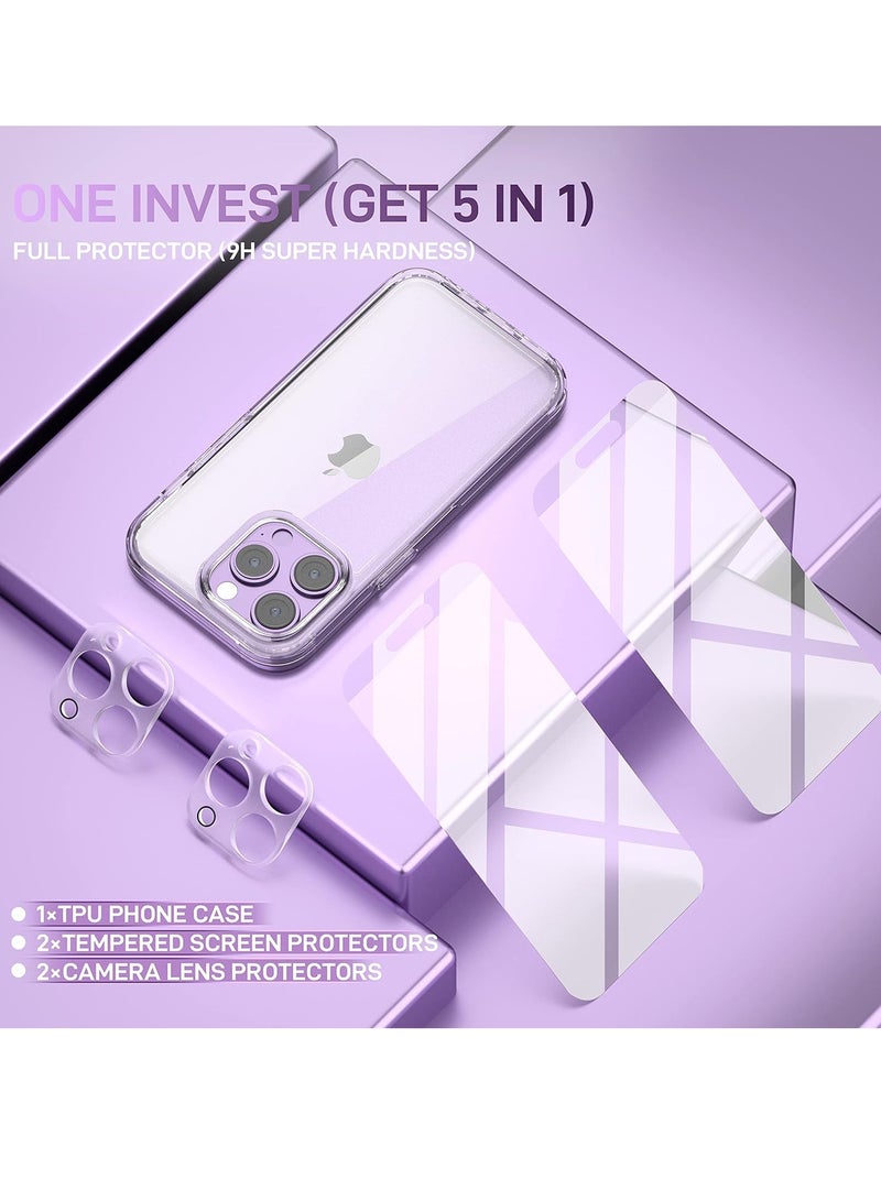 ELTRAZONE [5 in 1 for iPhone 14 Pro Max Case Clear, with 2X Screen Protector + 2X Lens Protector, [Military Grade Shockproof] [No Yellowing] Hard Back Slim Case for iPhone 14 Pro Max 6.7 inch - Image 5