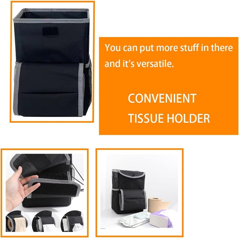 JNNJ Leak-Proof Car Bin - Multifunctional Hanging Trash Can with Lid and Tissue Holder - Image 2