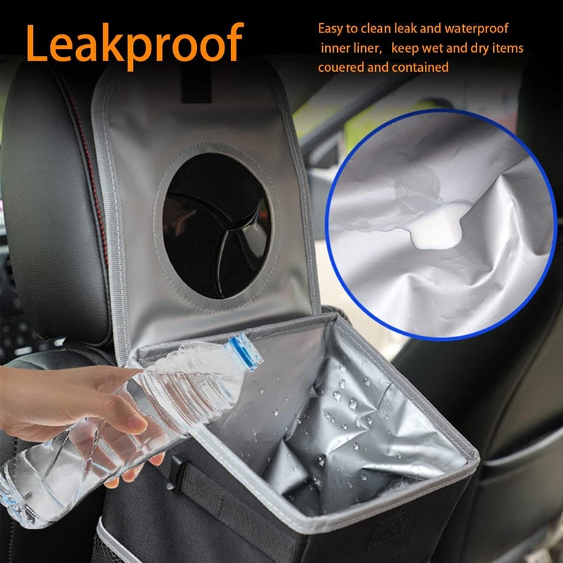 JNNJ Leak-Proof Car Bin - Multifunctional Hanging Trash Can with Lid and Tissue Holder - Image 3