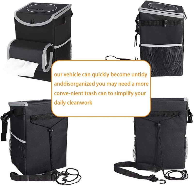 JNNJ Leak-Proof Car Bin - Multifunctional Hanging Trash Can with Lid and Tissue Holder - Image 4