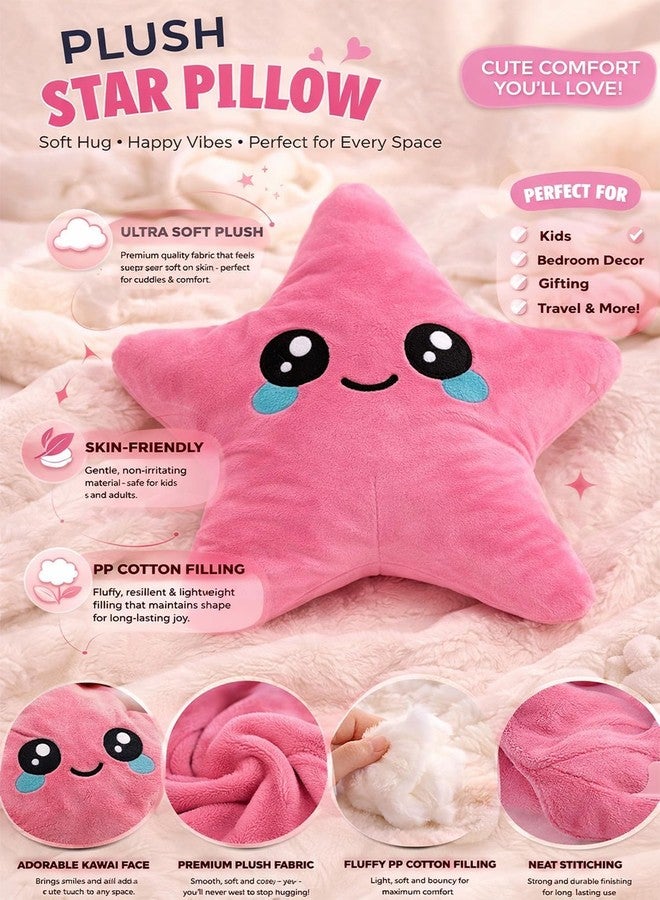 Adhigams Cute Star Plush Toy for Kids Babies Soft Stuffed Cushion Pillow Smiley Design Nursery Decor Boys Girls Ultra Gentle Skin Friendly Fabric Home Bedroom Decorative Item Pink - Image 4