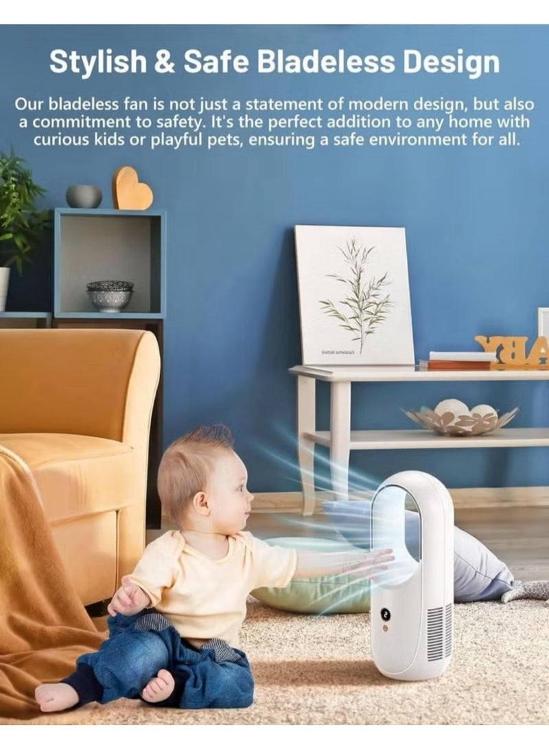 Denx Intelligent Bladeless Fan with LED Display, Bladeless Tower Fan with 6-Speed Settings, USB Type-C Rechargeable, 1800mAh Battery, Portable Personal Desk Fan for Home, Office, Travel White DX2541 - Image 4