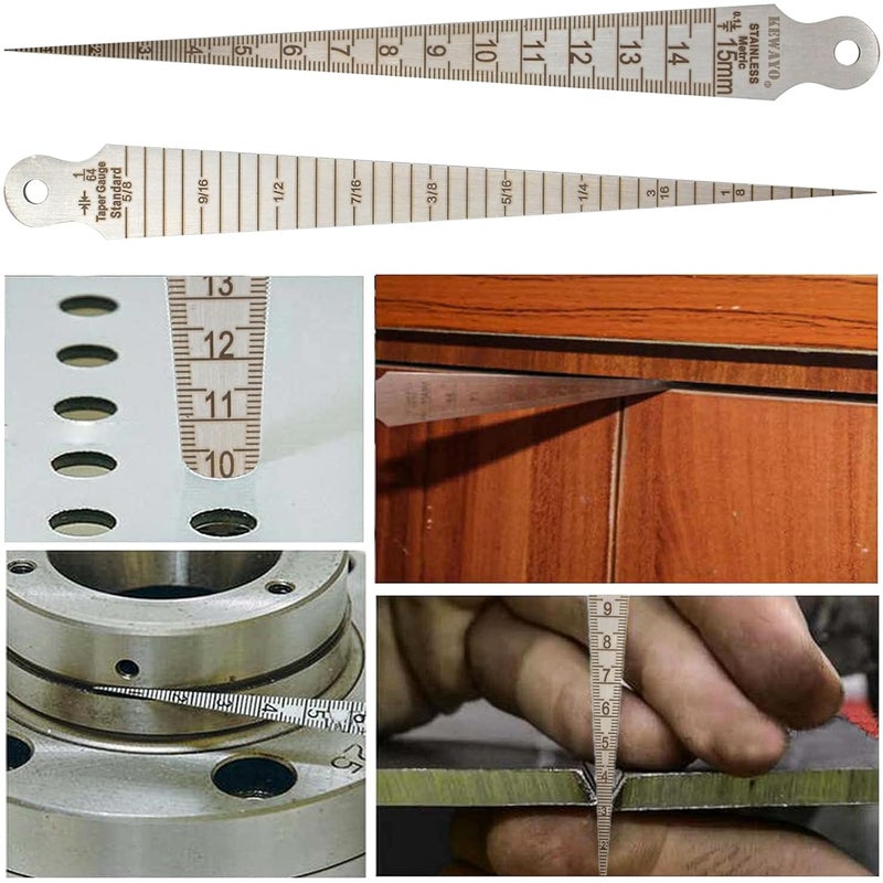 KEWAYO Taper Gauge  Stainless Steel Welding Gap  Hole Measurement Tool Dual Scale 13258 Inch  115mm  Ulnar Test Gauge for Metal Fabrication Automotive  Plumbing - Image 2
