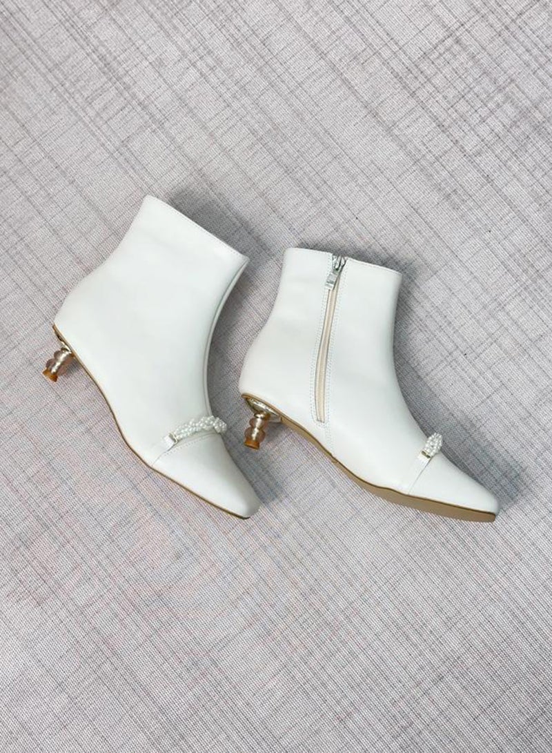 Take Two Women White Pearl Detail Ankle Boots - Image 5