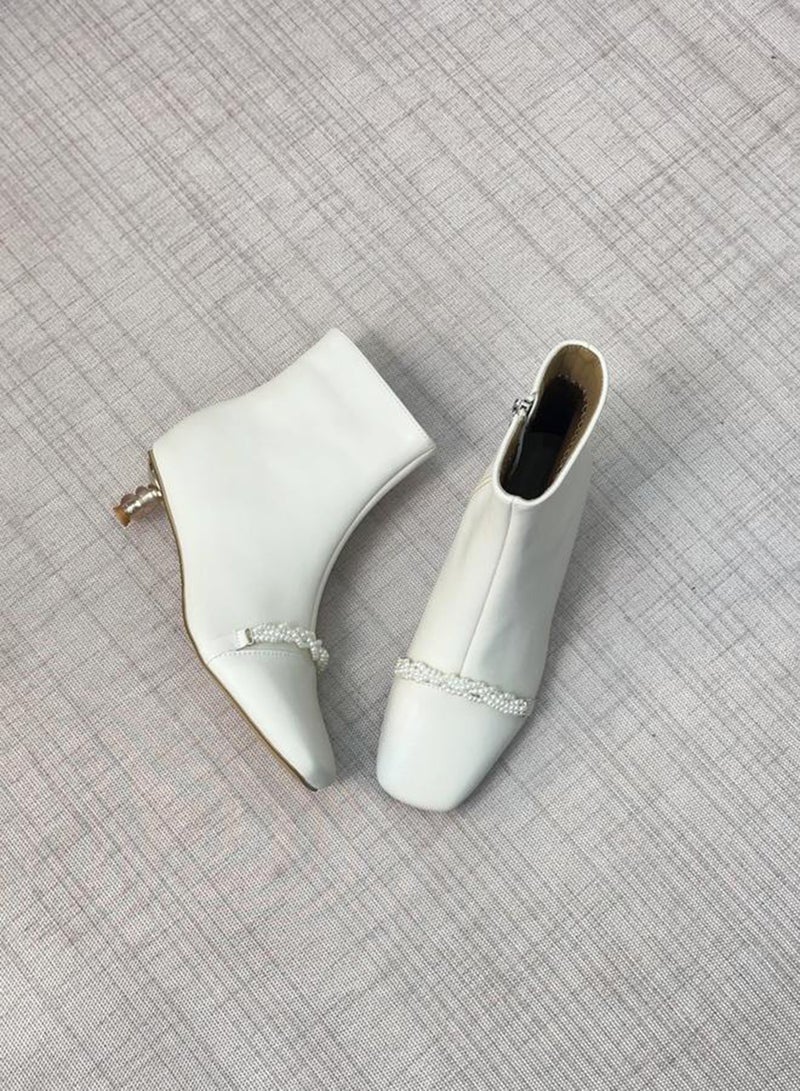 Take Two Women White Pearl Detail Ankle Boots - Image 3