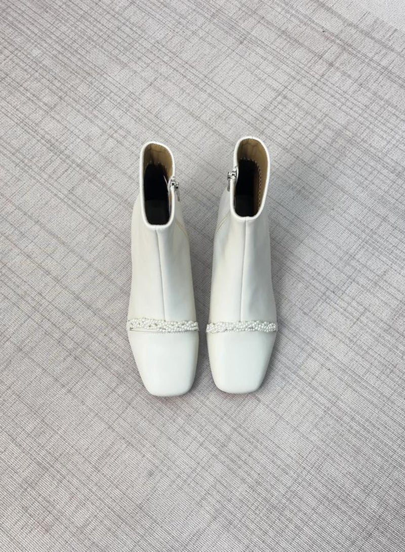 Take Two Women White Pearl Detail Ankle Boots - Image 2