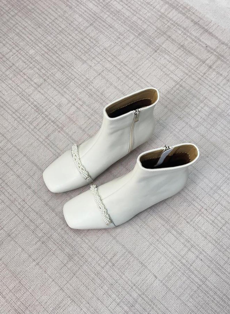 Take Two Women White Pearl Detail Ankle Boots - Image 4